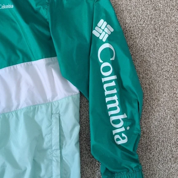Women's Columbia Sandy Sail teal color block windbreaker - Picture 2 of 7